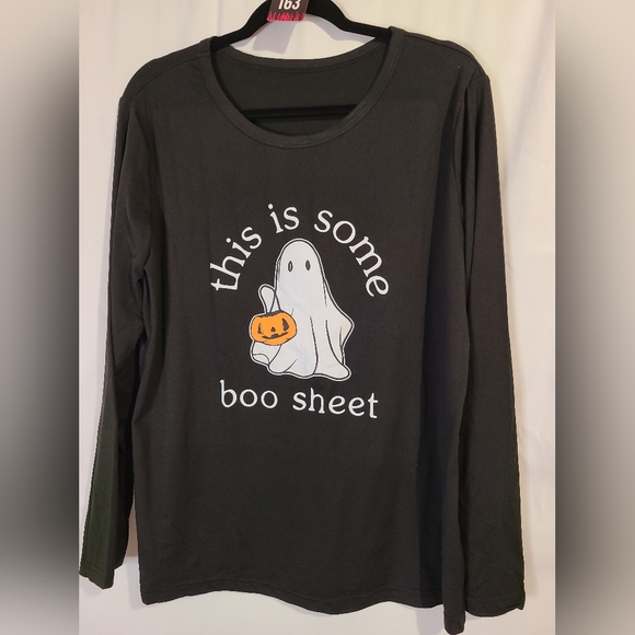 halloween Tops - Halloween XL Long Sleeve Black Top "This is some Boo Sheet" 163
